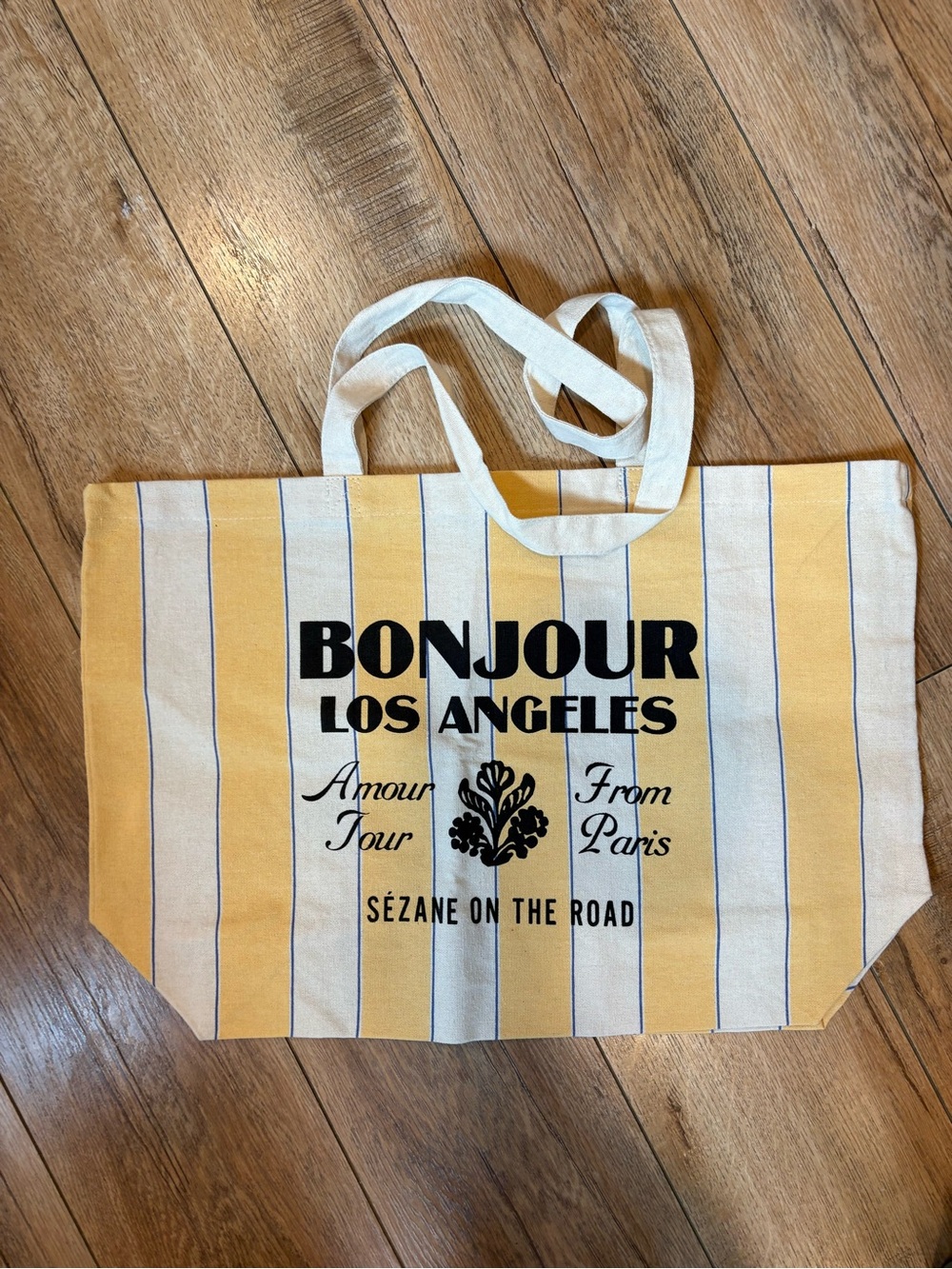 Sezane Yellow & White Striped 'Bonjour Los Angeles' Tote
